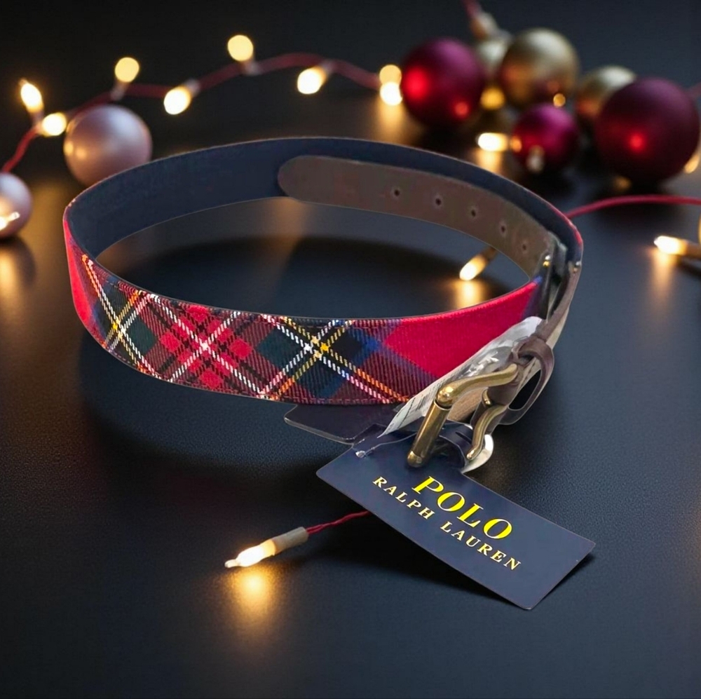 Polo Ralph Lauren Men's HOLIDAY Red/Brown LOCHCARRON Plaid Belt Size M/1.5" NWT